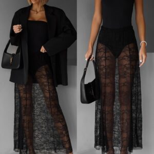 Černá krajkovaná dlouhá sukně FALUNA všité kalhotky Velikost: ONESIZE