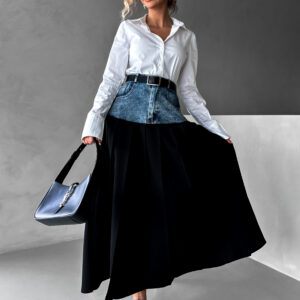 Černá plisovaná dlouhá sukně AUKE s denimem Velikost: S