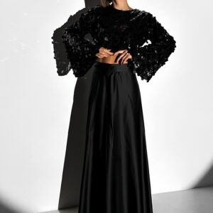 Černá saténová dlouhá plesová sukně DENISSE na zavazání Velikost: ONESIZE