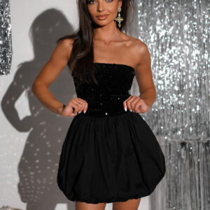 Černé balónové krátké třpytivé šaty ESCANOR Velikost: ONESIZE