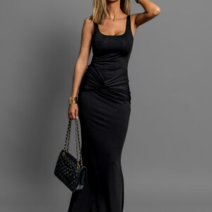 Černé dlouhé elastické šaty TIMUR s překřížením Velikost: M/L