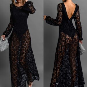 Černé dlouhé krajkované šaty OCHRIM s body Velikost: M/L