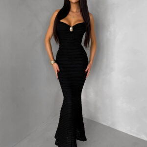 Černé dlouhé letní elegantní šaty FACARY Velikost: M/L