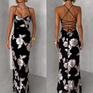 Černé dlouhé společenské šněrovací šaty COSYRA Velikost: ONESIZE