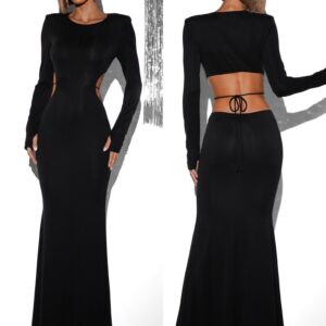 Černé dlouhé večerní šaty KIMNAH s průstřihy Velikost: L