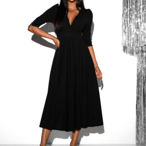 Černé elegantní áčkové šaty LAPATA s výstřihem do V Velikost: ONESIZE