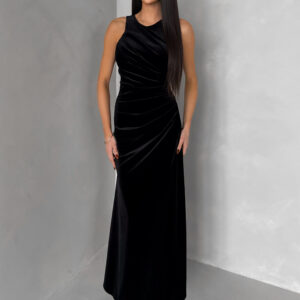 Černé elegantní sametové společenské šaty SOVENTY s rozparkem Velikost: ONESIZE