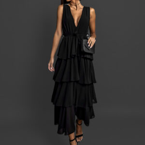 Černé elegantní šaty SUSANI s volány Velikost: ONESIZE