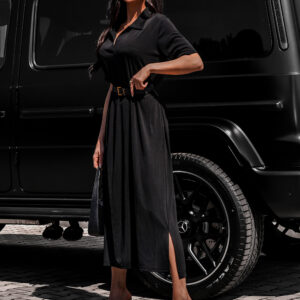 Černé košilové dlouhé šaty BARCINE s límečkem Velikost: ONESIZE