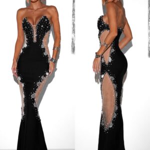 Černé luxusní večerní šaty KOMAK s kamínky Velikost: L