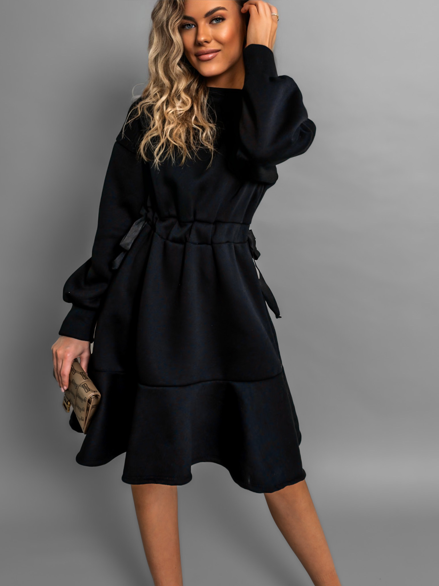 Černé mikinové šaty JAWAD 95% bavlna Velikost: ONESIZE - Obrázek 2