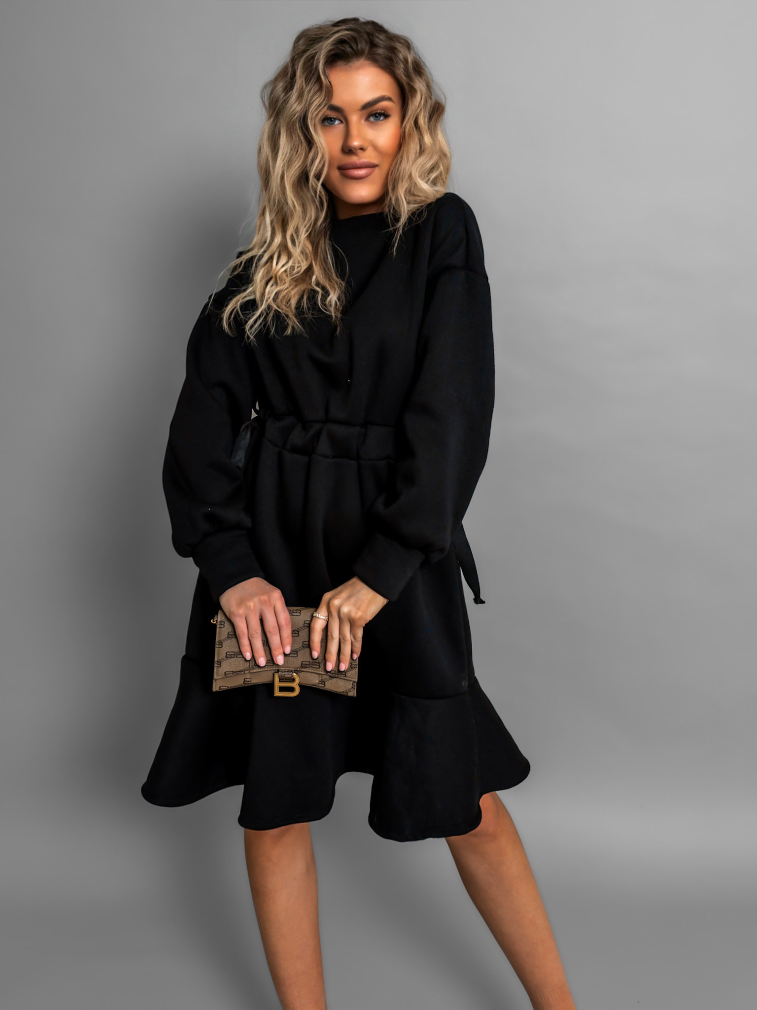 Černé mikinové šaty JAWAD 95% bavlna Velikost: ONESIZE