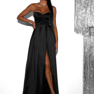 Černé saténové dlouhé šaty SYCHAEUS bez ramínek Velikost: ONESIZE