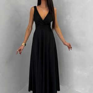 Černé saténové jednoduché společenské šaty EZMIRA Velikost: ONESIZE