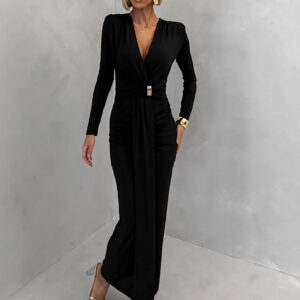 Černé společenské dlouhé šaty FAYLORI s výstřihem Velikost: M/L