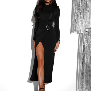 Černé společenské dlouhé šaty KAJSA se sponou Velikost: S/M