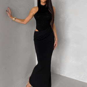 Černé společenské dlouhé šaty OLIVIEN s body Velikost: ONESIZE