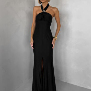 Černé večerní dlouhé šaty TRUCE s holými zády Velikost: L