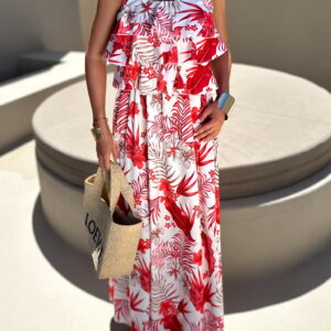 Červené dlouhé elegantní šaty EFRAIM s volánky Velikost: ONESIZE