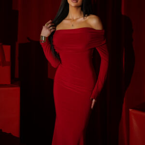 Červené dlouhé společenské šaty SYTRENO se spadlými rameny Velikost: ONESIZE