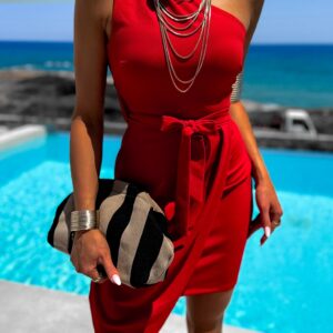 Červené elegantní šaty GOLDY na zavazování Velikost: ONESIZE