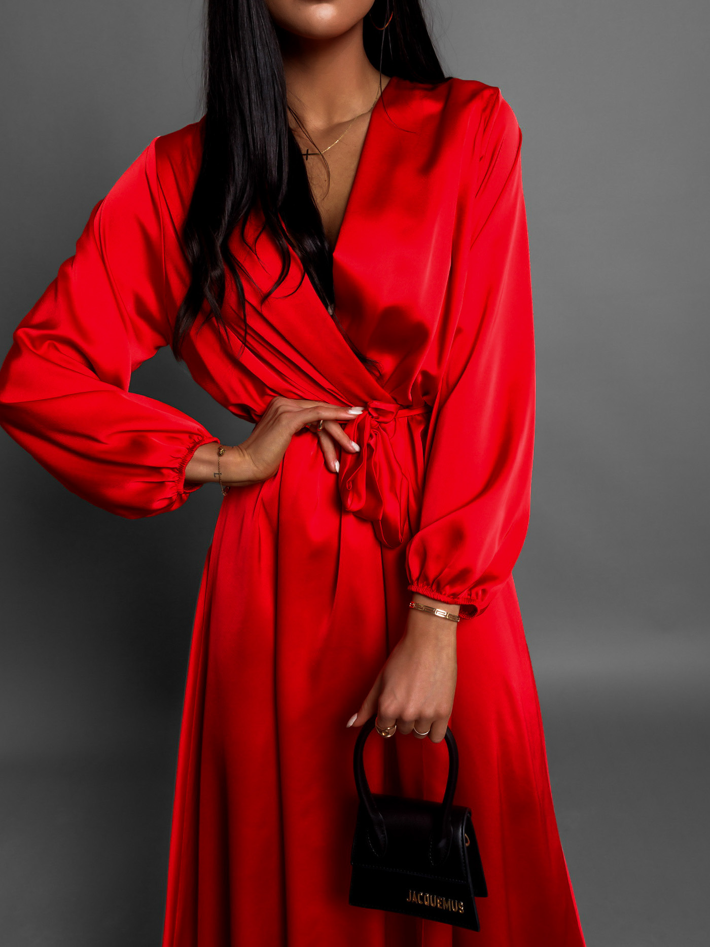 Červené elegantní šaty WOMAN s dlouhým rukávem - Obrázek 3