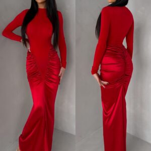 Červené společenské dlouhé šaty SORAYA s dlouhým rukávem Velikost: ONESIZE