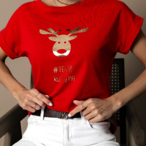 Červené vánoční triko TITYOSE se sobem Velikost: ONESIZE