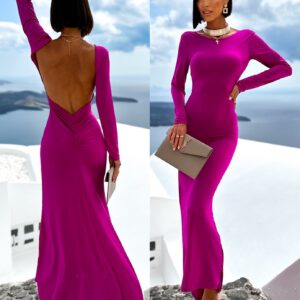 Fialové dlouhé elegantní šaty NINTENI s průstřihem na zádech Velikost: ONESIZE