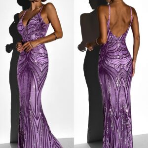 Fialové plesové dlouhé třpytivé šaty LAJSA Velikost: M