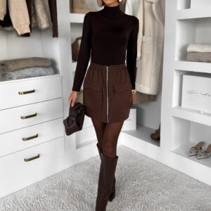 Hnědá krátká sukně GLIMARO na zip Velikost: ONESIZE