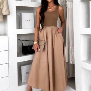 Hnědé áčkové šaty EALITO s kapsami Velikost: ONESIZE