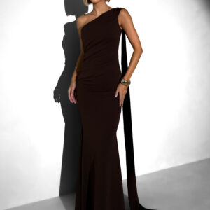 Hnědé elegantní dlouhé šaty ELANESSE s vlečkou Velikost: ONESIZE