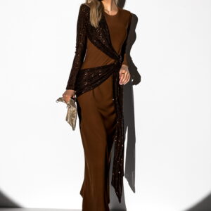 Hnědé společenské šaty KORA s flitry Velikost: ONESIZE