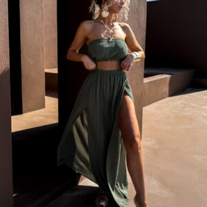 Khaki mušelínová dlouhá letní sukně CARAXE s rozparky Velikost: ONESIZE