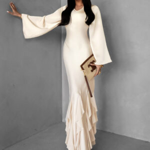 Krémové dlouhé maxi šaty BAILY s vázáním Velikost: L