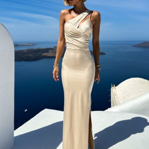 Krémové elegantní asymetrické šaty ERAN Velikost: ONESIZE