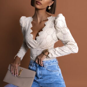 Krémové elegantní body CESAR s výstřihem Velikost: ONESIZE