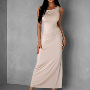 Krémové elegantní elastické dlouhé šaty BURATA Velikost: ONESIZE