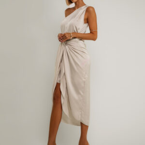 Krémové elegantní šaty LIBIOSI na jedno rameno Velikost: ONESIZE