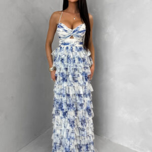 Krémové plesové dlouhé tylové šaty ZORELLE s volánky Velikost: L