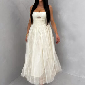 Krémové společenské tylové midi šaty SOLAVIE Velikost: L