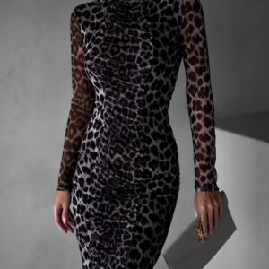 Leopardí vypasované dlouhé šaty YUROCHO Velikost: ONESIZE