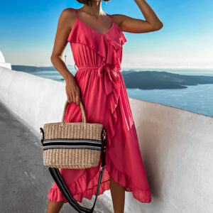 Malinové volánkové šaty RHEA na ramínka