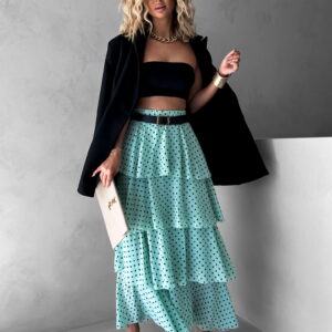 Mentolová maxi volánková sukně JESSIE s puntíky