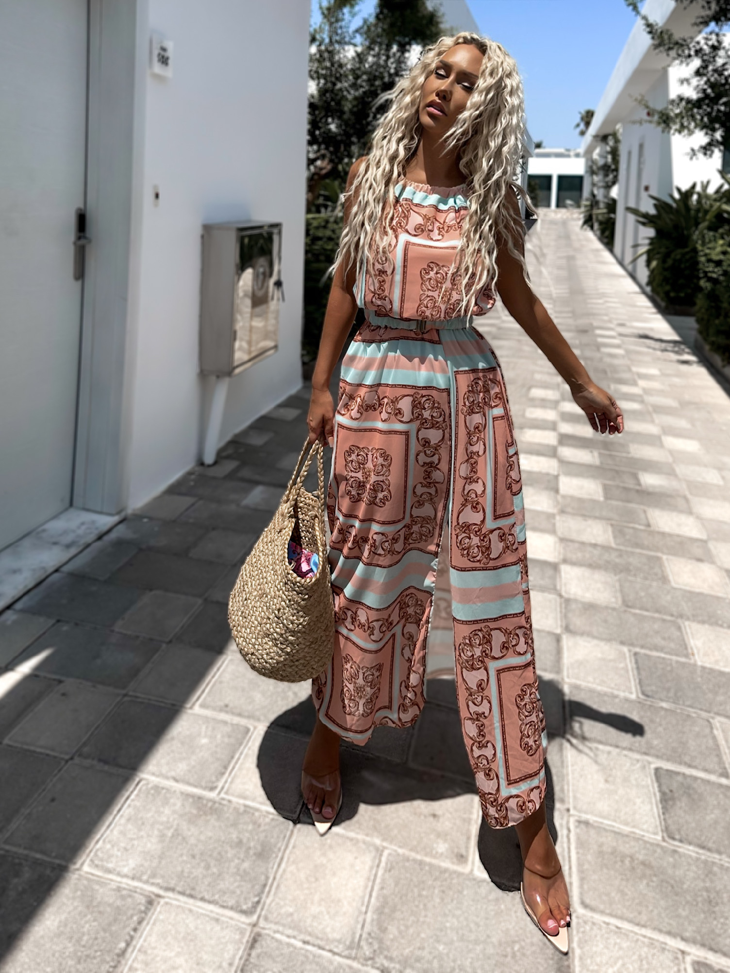 Meruňkové elegantní šaty TROTIS s páskem Velikost: ONESIZE - Obrázek 3