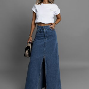 Modrá džínová dlouhá sukně JANDRIS s rozparkem Velikost: L