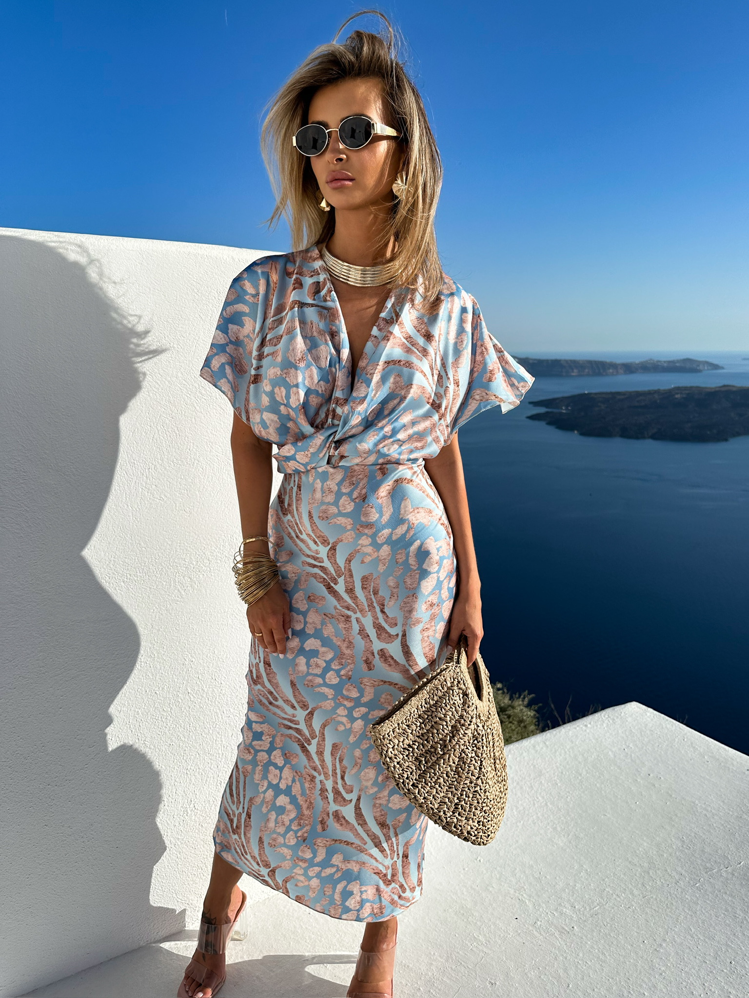 Modré elegantní šaty SQUARD s leopardím vzorem Velikost: ONESIZE