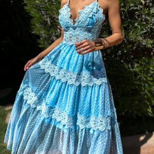 Modré krajkované šaty BRUNOSI Velikost: S/M