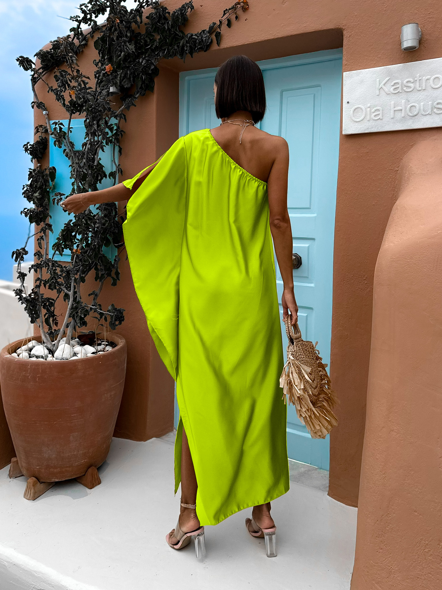 Neon zelené elegantní šaty HUDIESI přes rameno Velikost: ONESIZE - Obrázek 3